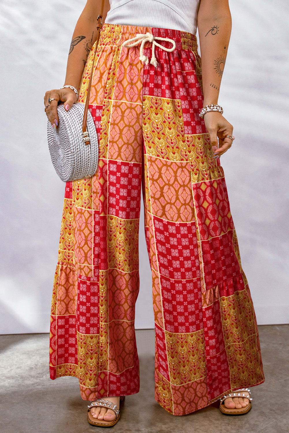 Floral Color Blocking Casual Pants