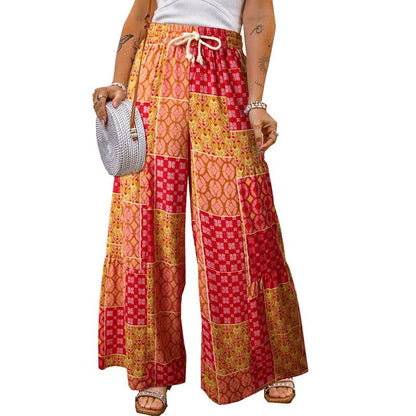 Floral Color Blocking Casual Pants