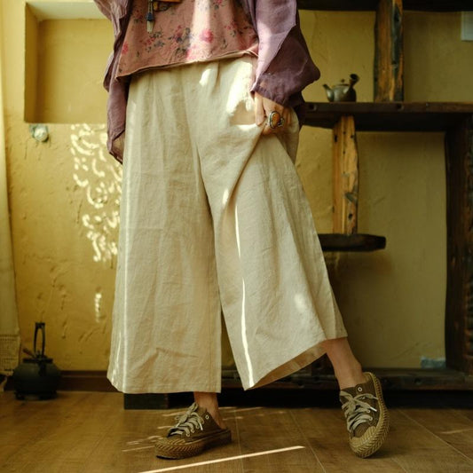 Linen-cropped Wide-leg Pants