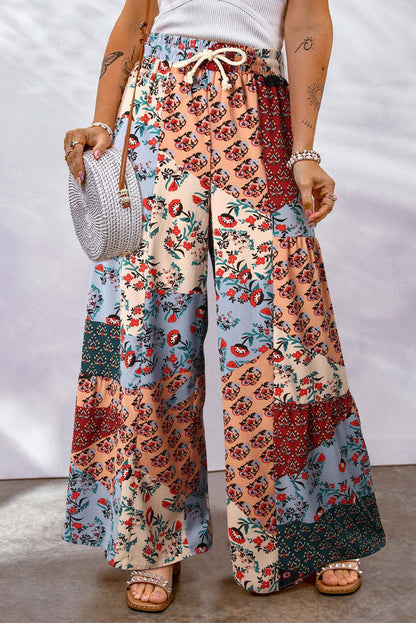 Floral Color Blocking Casual Pants