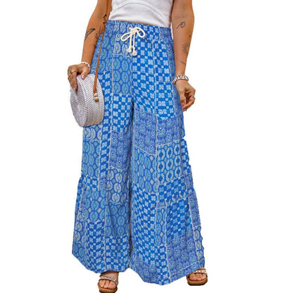 Floral Color Blocking Casual Pants
