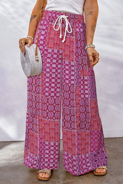 Floral Color Blocking Casual Pants