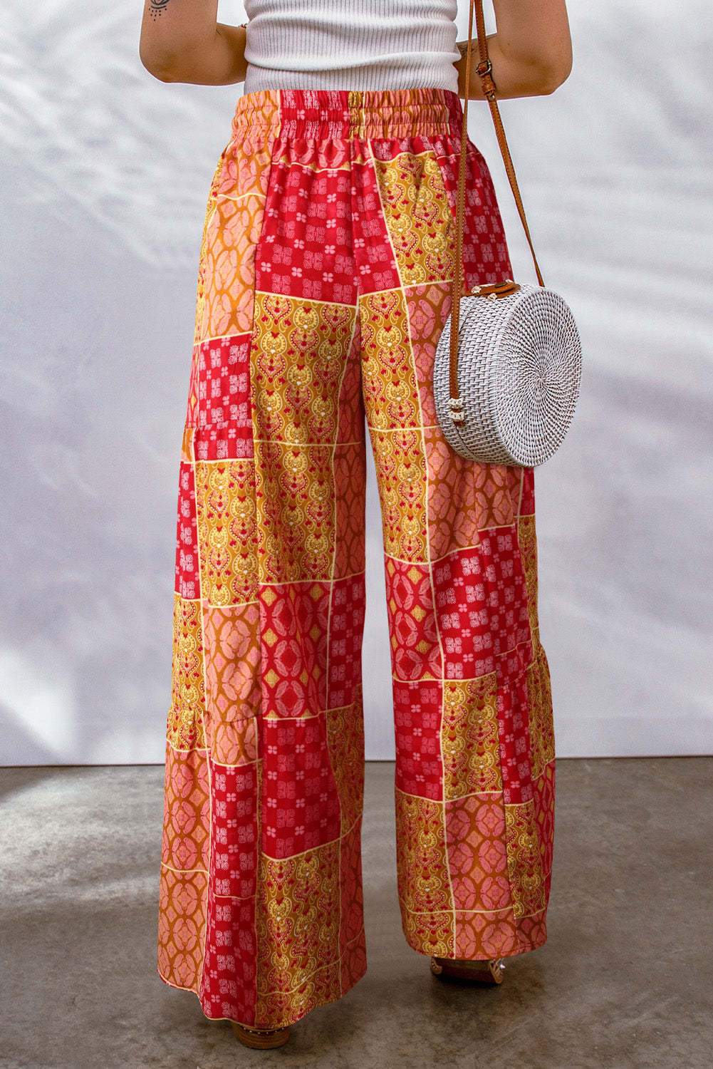 Floral Color Blocking Casual Pants